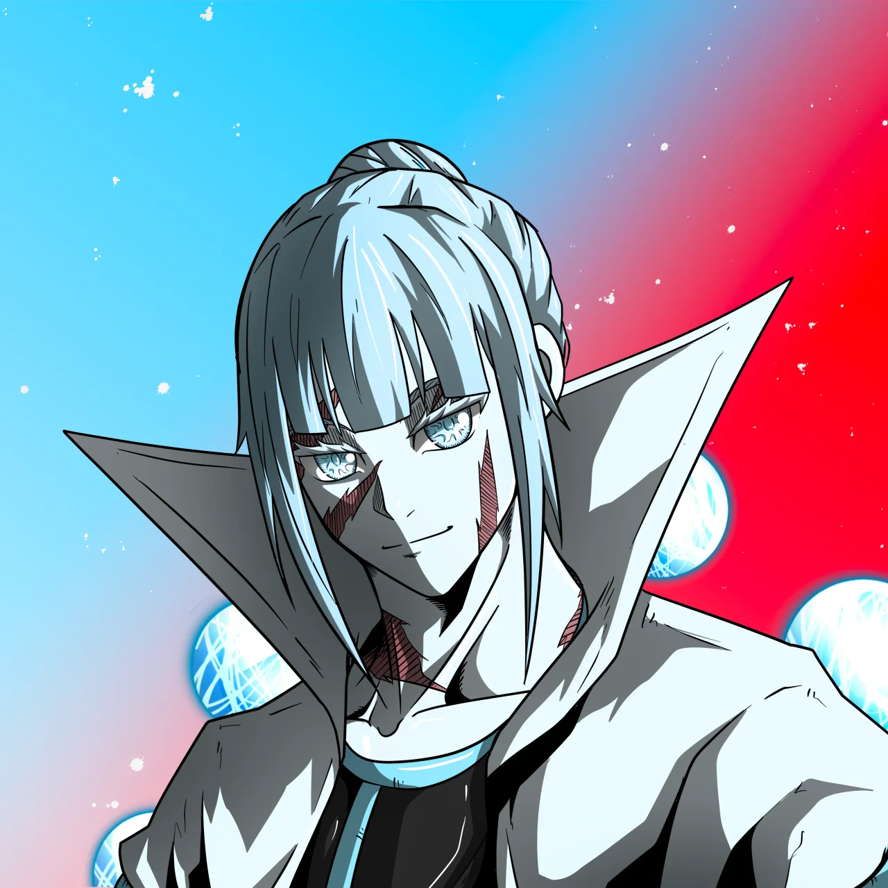 ALIEN #680. Alienzone digital collectible artwork. Eyes: Jûtenteki; Hair: Kêkan; Mark: Fushô.