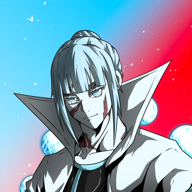 ALIEN #680. Illustration du NFT Alienzone. Eyes: Jûtenteki; Hair: Kêkan; Mark: Fushô.