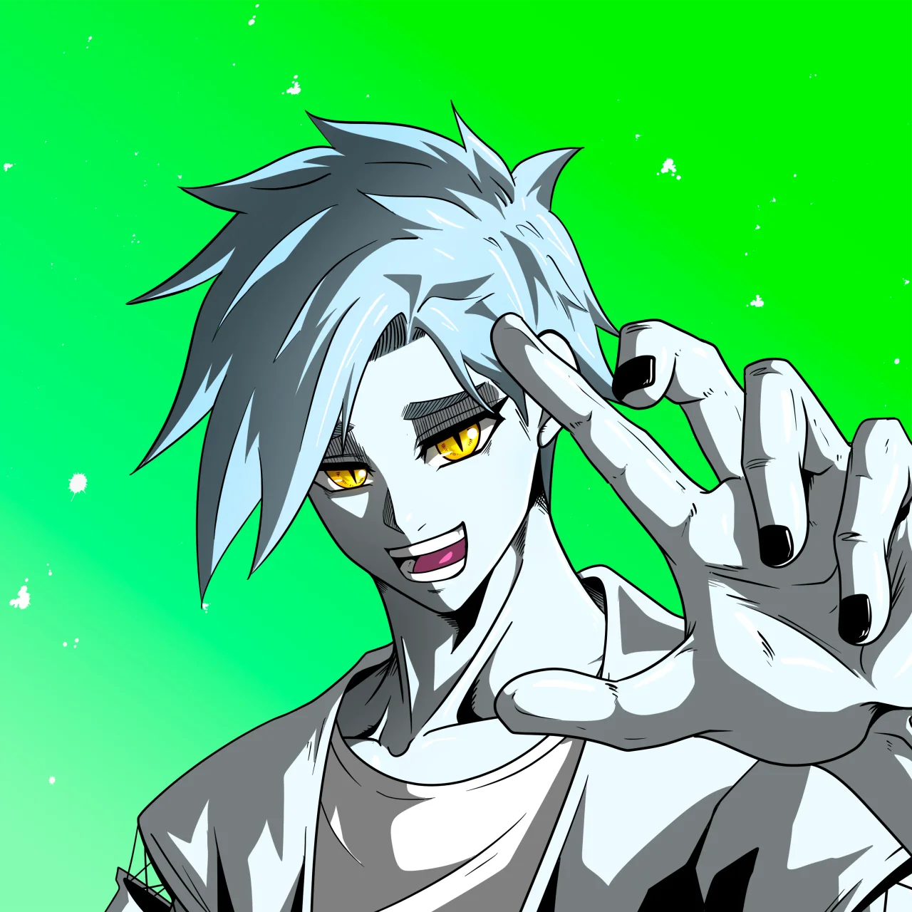 ALIEN #684. Illustration du NFT Alienzone. Eyes: Ryôshi; Hair: Migime; Mark: None.