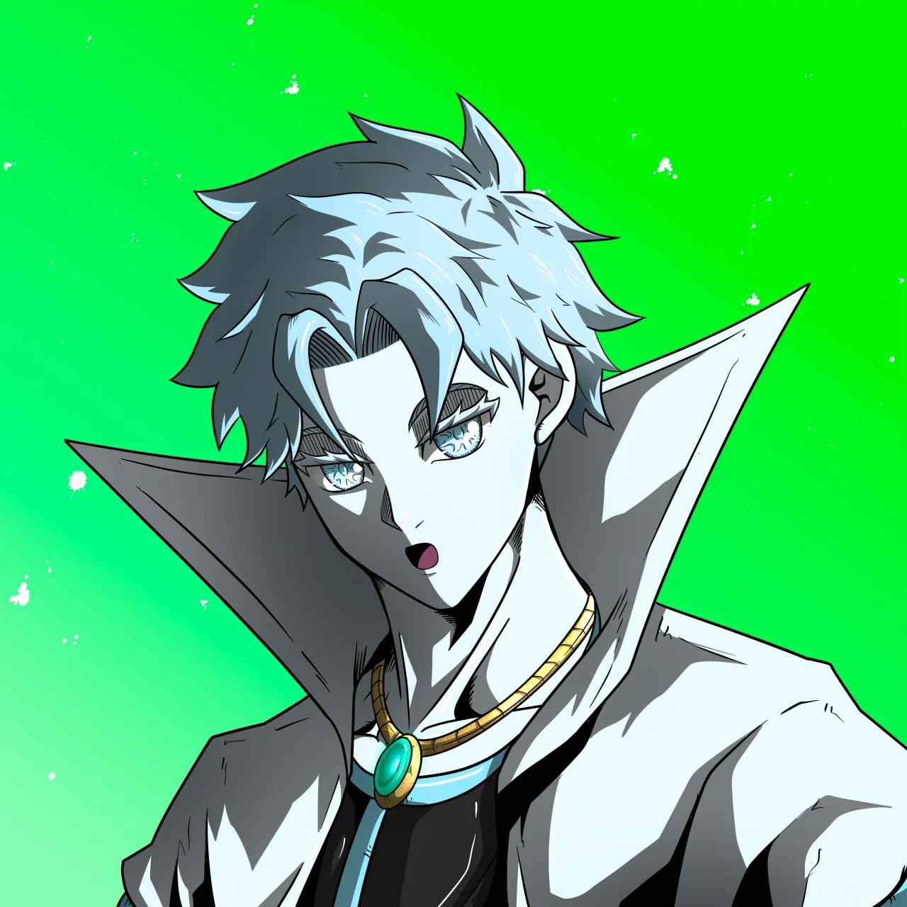 ALIEN #69. Illustration du NFT Alienzone. Eyes: Jûtenteki; Hair: Hankôteki; Mark: None.