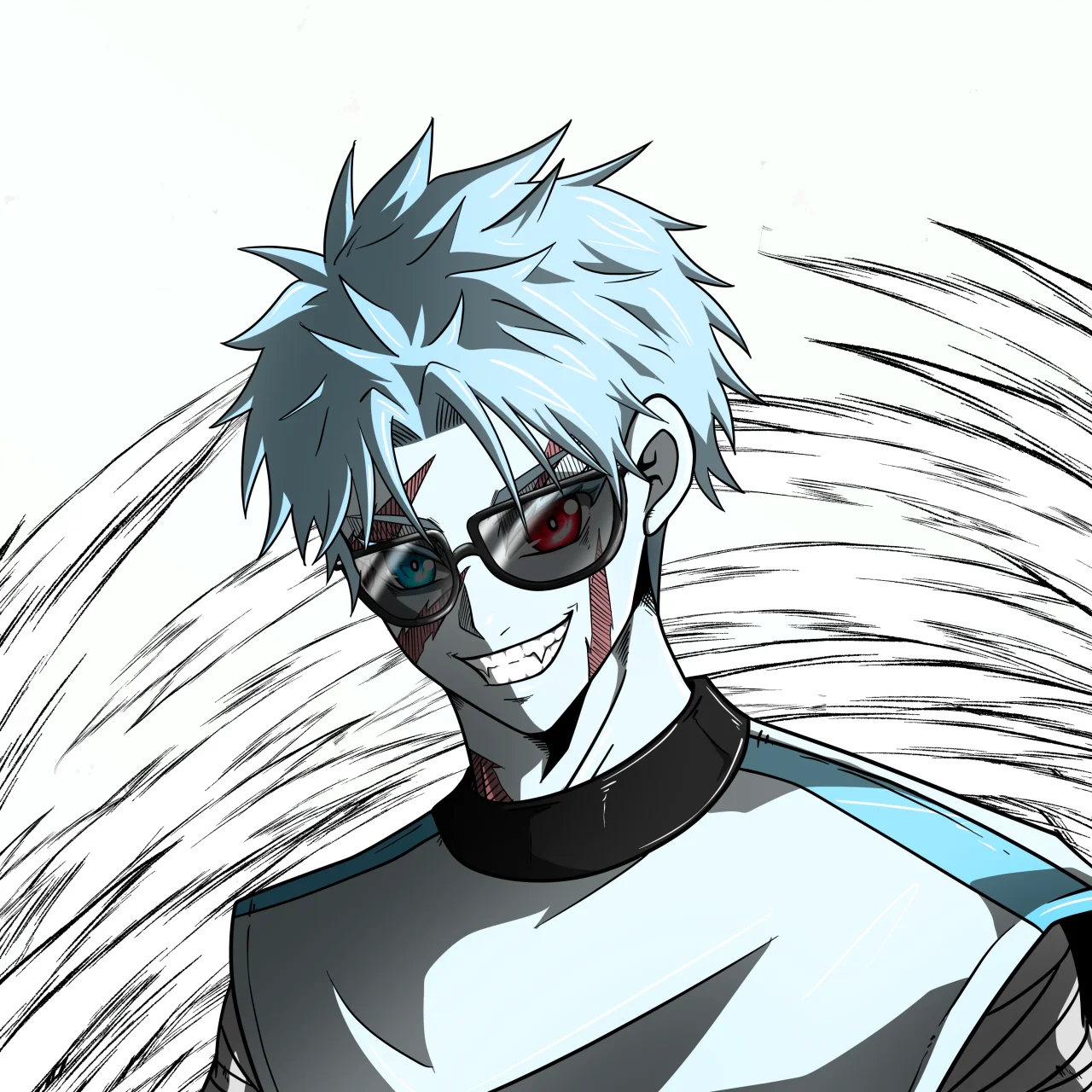 ALIEN #692. Alienzone digital collectible artwork. Eyes: Kôsaiishoku; Hair: Sanzoku; Mark: Fushô.