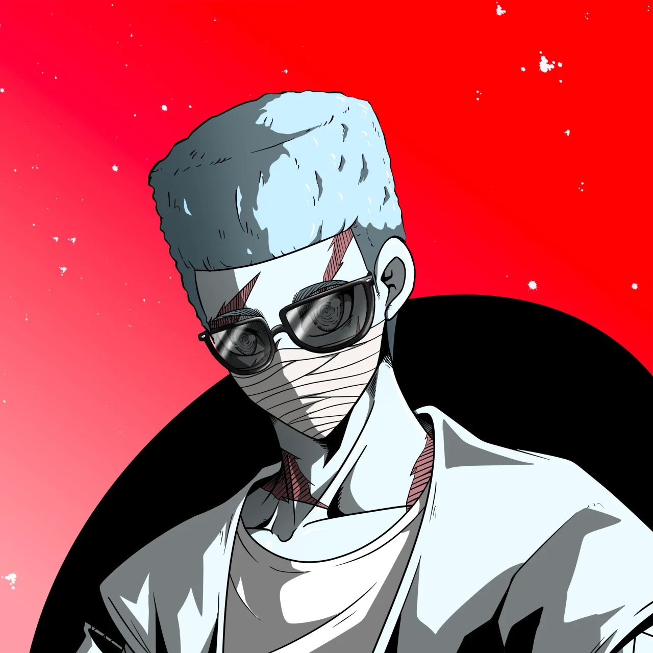 ALIEN #696. Alienzone digital collectible artwork. Eyes: Konran; Hair: Shikakui; Mark: Fushô.