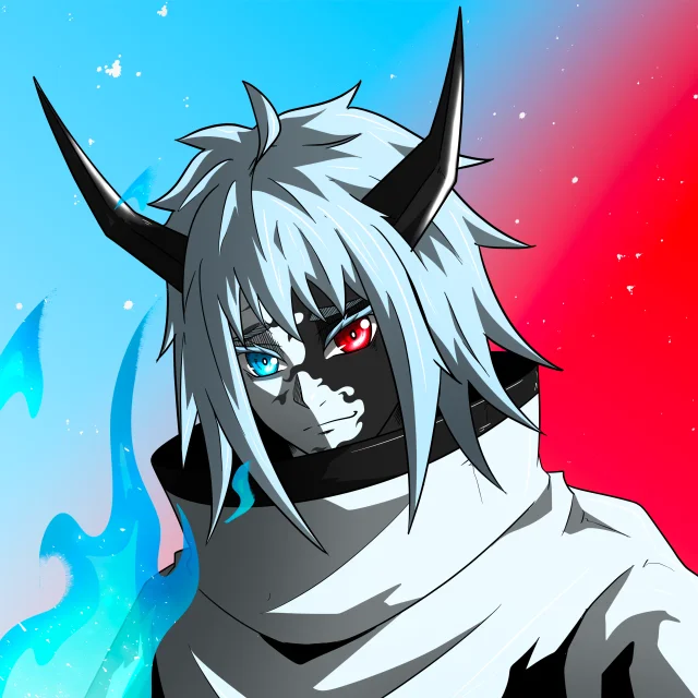 ALIEN #699. Illustration du NFT Alienzone. Eyes: Kôsaiishoku; Hair: Akuma; Mark: Bachiadari.