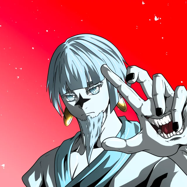 ALIEN #706. Illustration du NFT Alienzone. Eyes: Jûtenteki; Hair: Taregami; Mark: Seikoku.