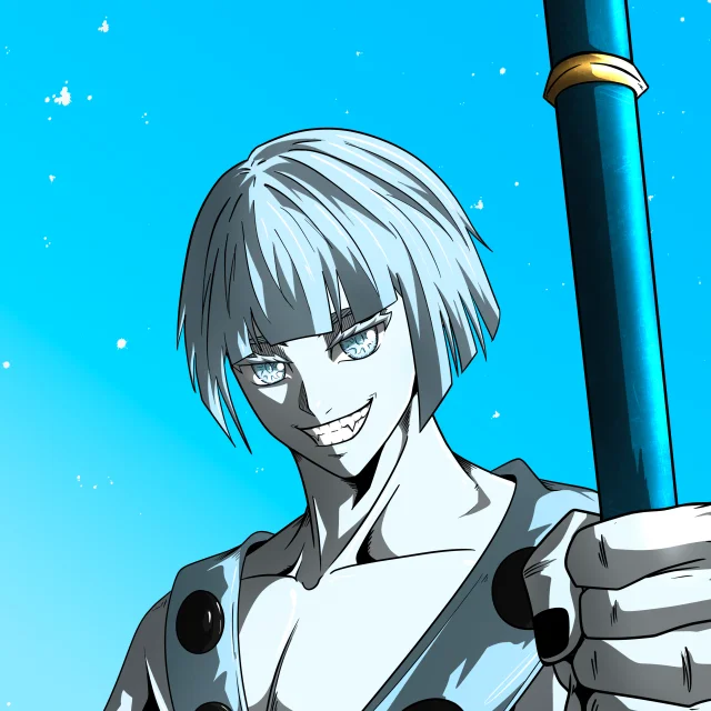 ALIEN #711. Illustration du NFT Alienzone. Eyes: Jûtenteki; Hair: Taregami; Mark: None.