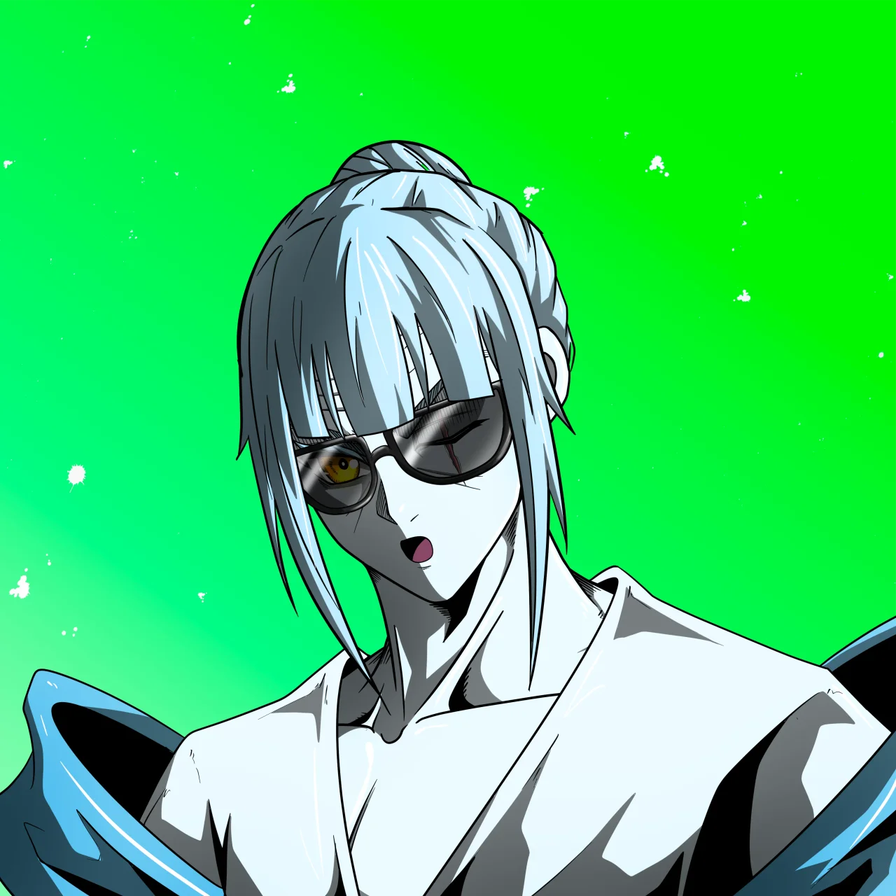 ALIEN #716. Alienzone digital collectible artwork. Eyes: Furukizu; Hair: Kêkan; Mark: Senzo.