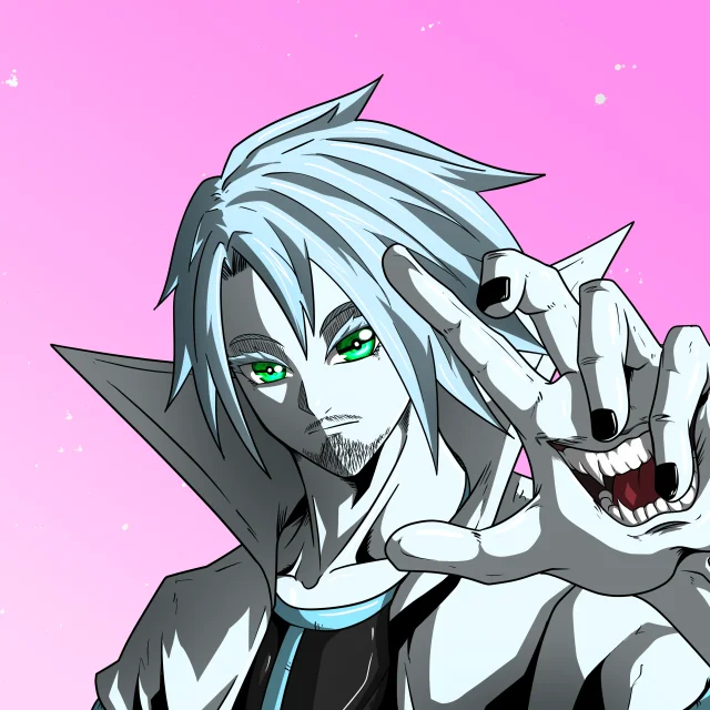ALIEN #720. Illustration du NFT Alienzone. Eyes: Kôhaimoku; Hair: Bôshuku; Mark: None.