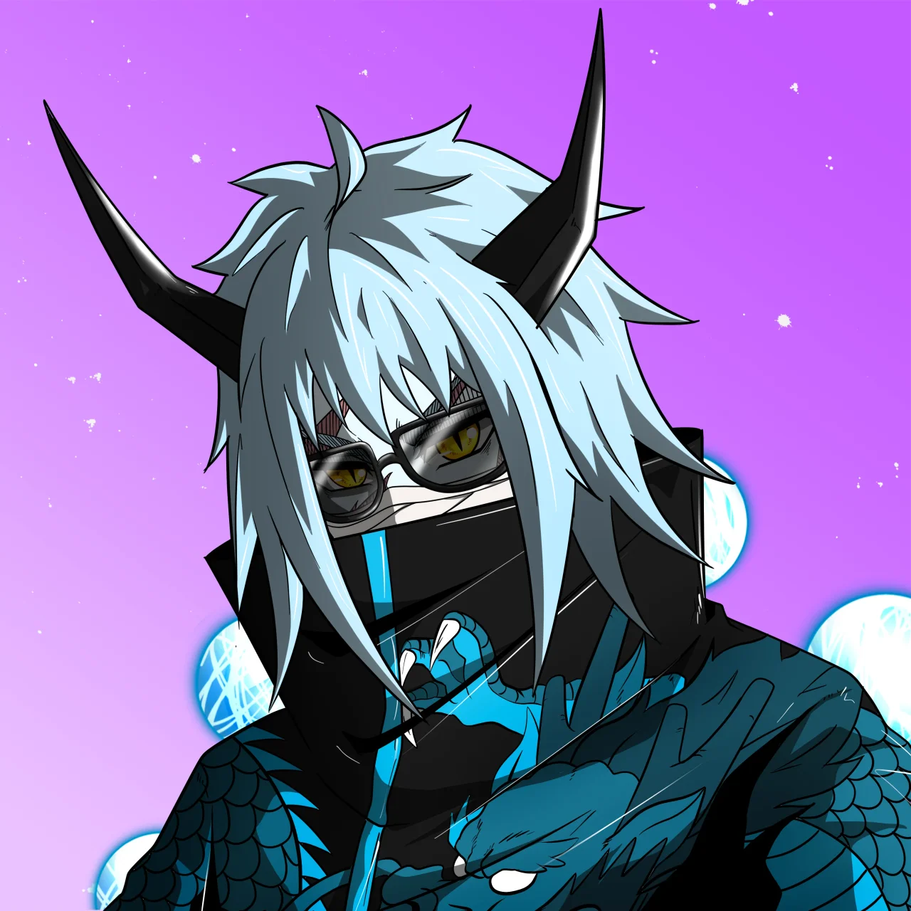 ALIEN #722. Alienzone digital collectible artwork. Eyes: Ryôshi; Hair: Akuma; Mark: Fushô.