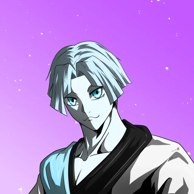 ALIEN #726. Illustration du NFT Alienzone. Eyes: Sêmoku; Hair: Zenbatsu; Mark: None.
