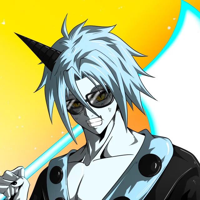 ALIEN #752. Illustration du NFT Alienzone. Eyes: Ryôshi; Hair: Anben; Mark: Kekkan.