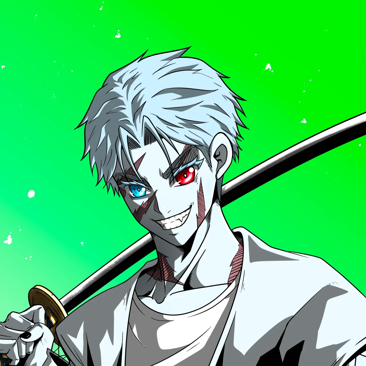 ALIEN #761. Alienzone digital collectible artwork. Eyes: Kôsaiishoku; Hair: Ikemen; Mark: Fushô.