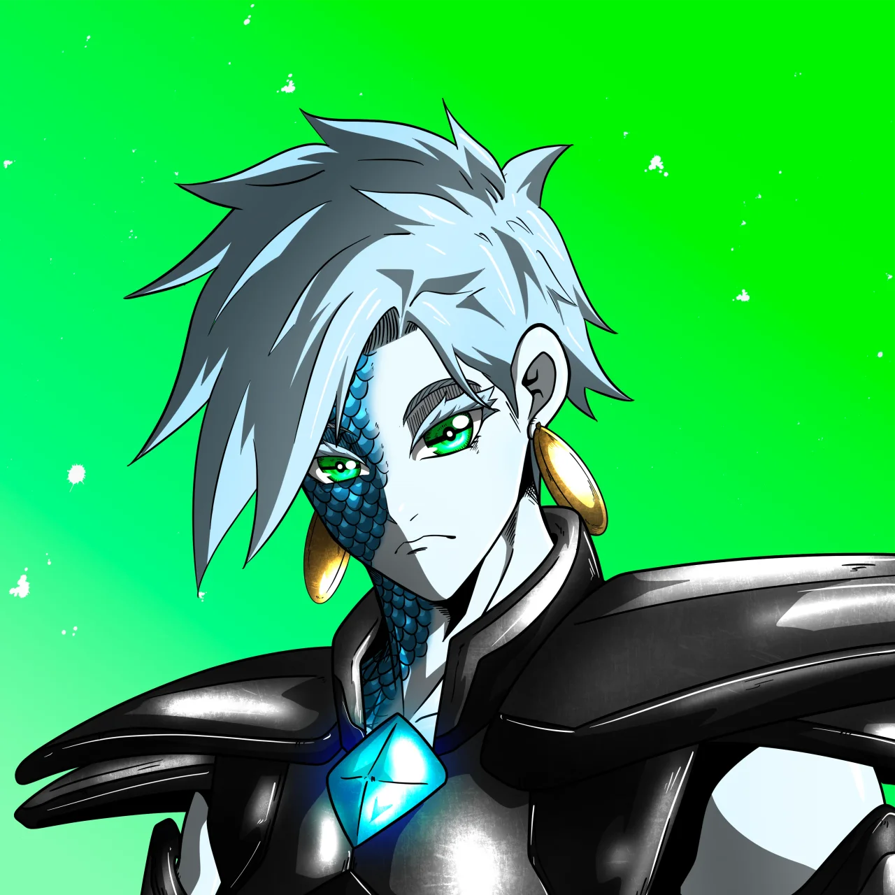 ALIEN #768. Alienzone digital collectible artwork. Eyes: Kôhaimoku; Hair: Migime; Mark: Shinrin.