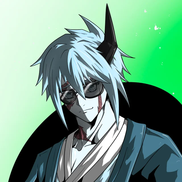 ALIEN #779. Illustration du NFT Alienzone. Eyes: Jûtenteki; Hair: Ôben; Mark: Fushô.