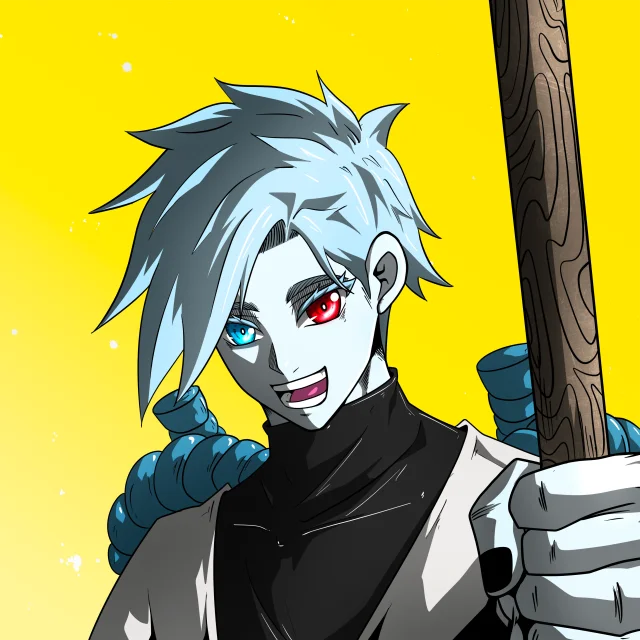 ALIEN #784. Illustration du NFT Alienzone. Eyes: Kôsaiishoku; Hair: Migime; Mark: None.