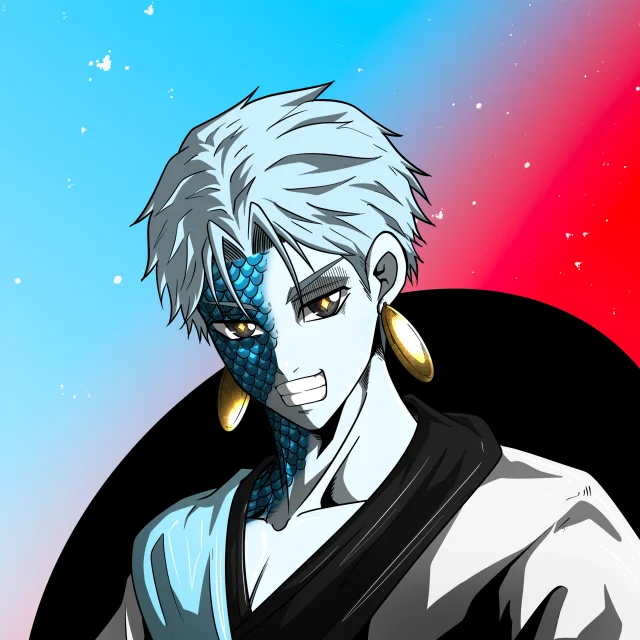 ALIEN #794. Illustration du NFT Alienzone. Eyes: Myôri; Hair: Ikemen; Mark: Shinrin.