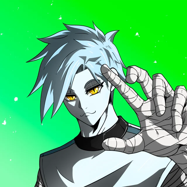 ALIEN #799. Illustration du NFT Alienzone. Eyes: Ryôshi; Hair: Migime; Mark: None.