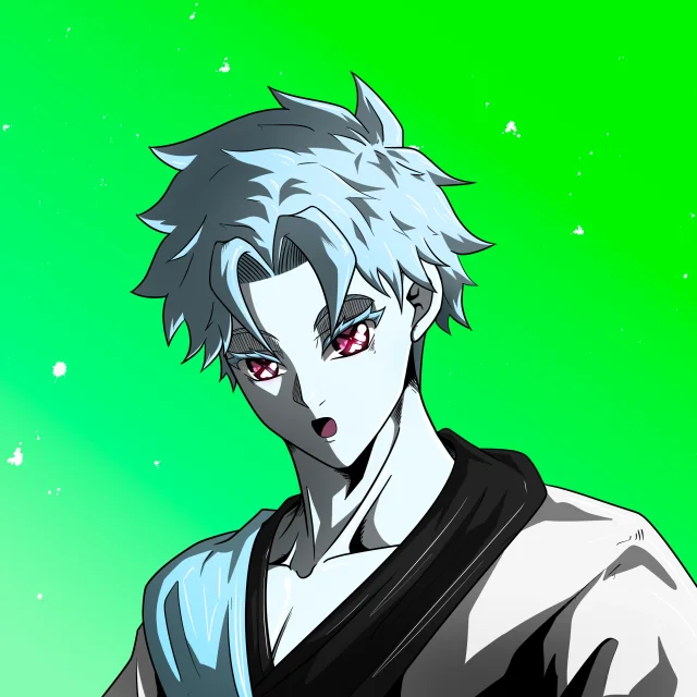 ALIEN #807. Illustration du NFT Alienzone. Eyes: Shinmoku; Hair: Hankôteki; Mark: None.