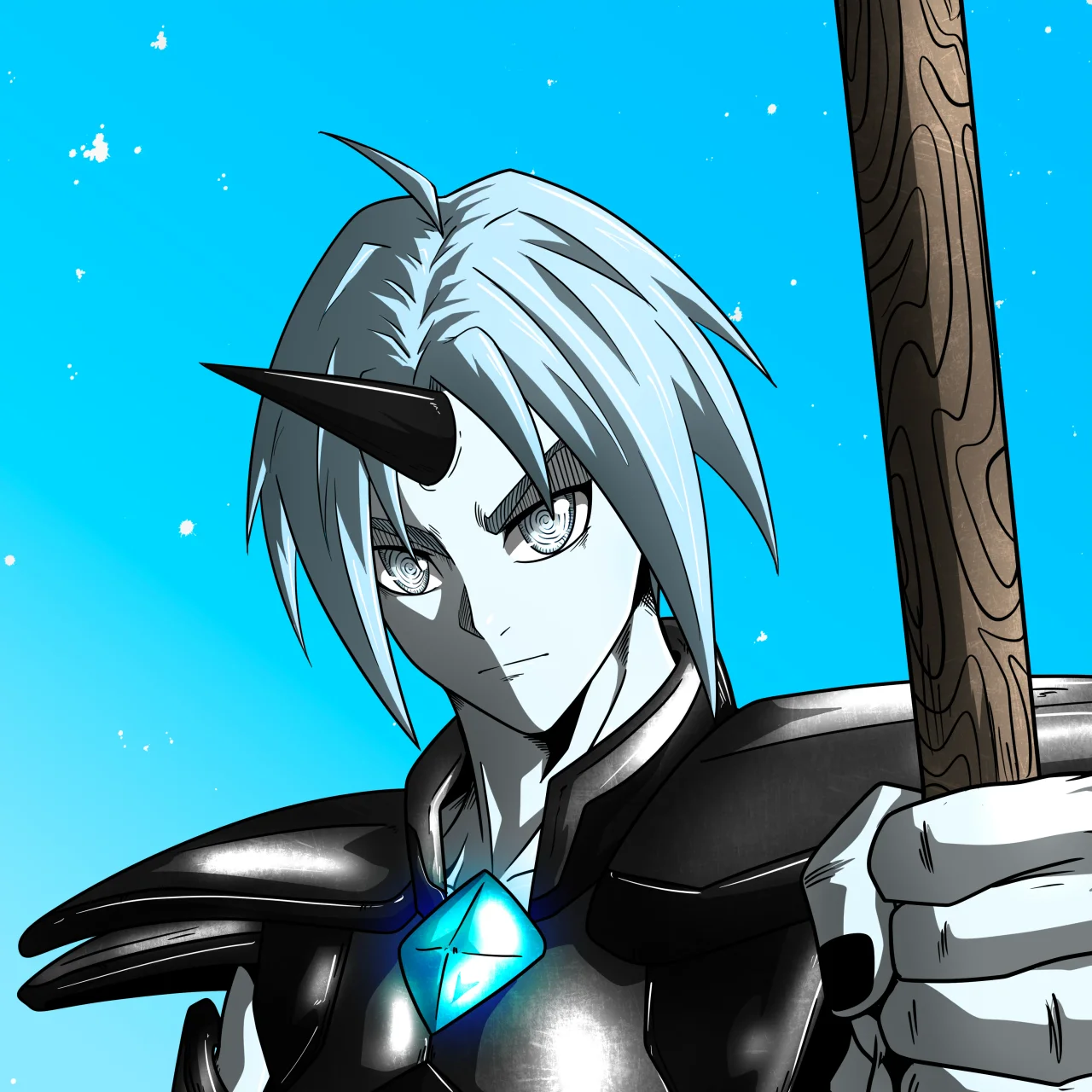 ALIEN #813. Illustration du NFT Alienzone. Eyes: Konran; Hair: Ikkakujû; Mark: None.