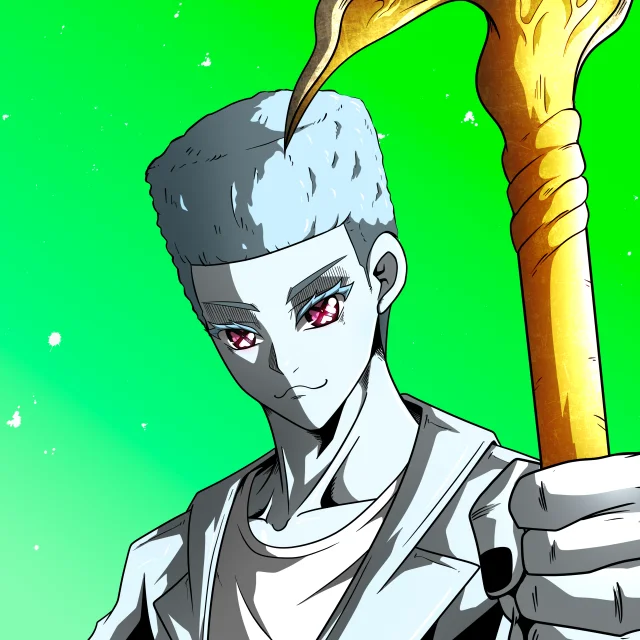 ALIEN #831. Illustration du NFT Alienzone. Eyes: Shinmoku; Hair: Shikakui; Mark: None.