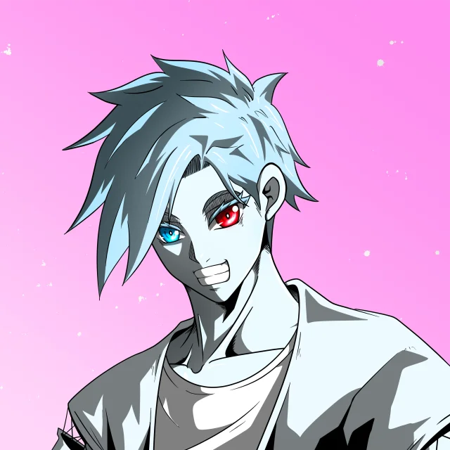 ALIEN #835. Illustration du NFT Alienzone. Eyes: Kôsaiishoku; Hair: Migime; Mark: None.