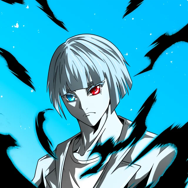 ALIEN #847. Illustration du NFT Alienzone. Eyes: Kôsaiishoku; Hair: Taregami; Mark: None.