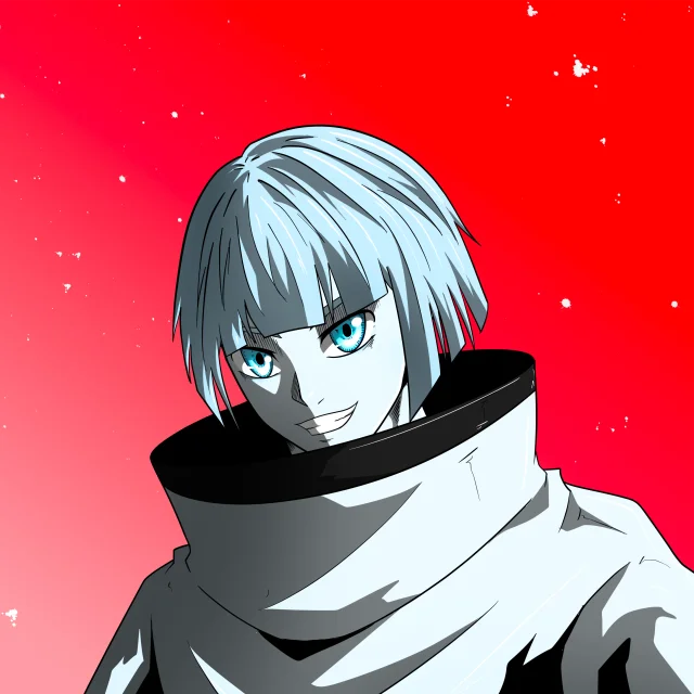 ALIEN #852. Illustration du NFT Alienzone. Eyes: Sêmoku; Hair: Taregami; Mark: None.