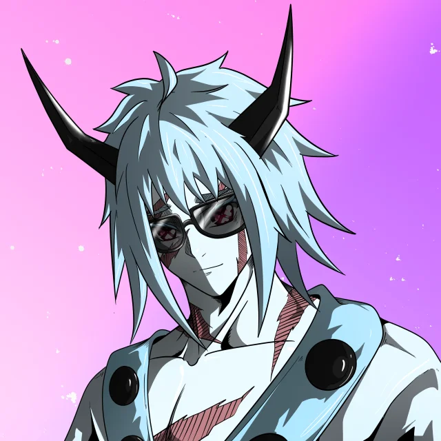 ALIEN #887. Alienzone digital collectible artwork. Eyes: Shinmoku; Hair: Akuma; Mark: Fushô.